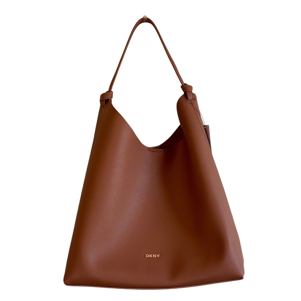 NWT DKNY Paula Hobo Bag Brown Large Pebbled Faux Leather Shoulder Bag